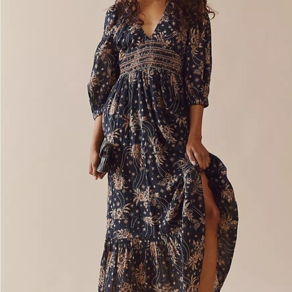 Free People Medium Golden Hour Black and Tan Maxi dress